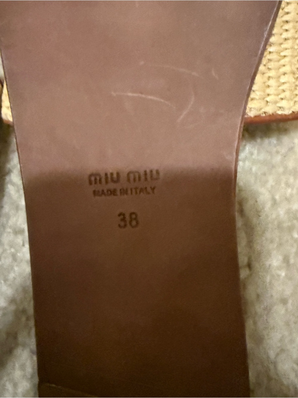 Miu Miu Brown Leather Raffia Slide Sandals - Picture 3 of 5